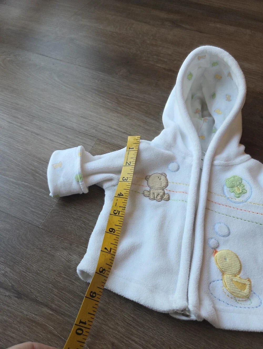 Vintage Carters Baby Boys White Fleece Hooded Jacket with Animal Appliques